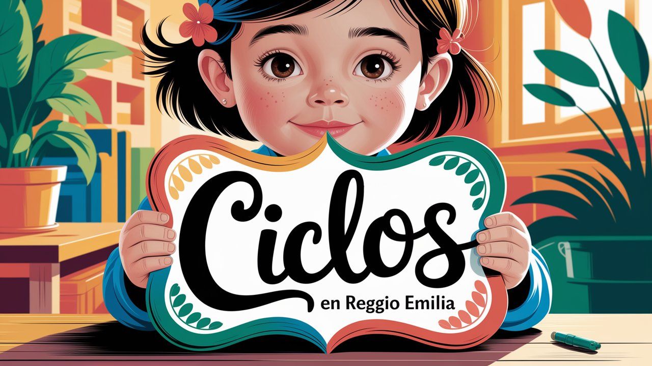 Aprendiz mostrando el texto Ciclos en Reggio Emilia.