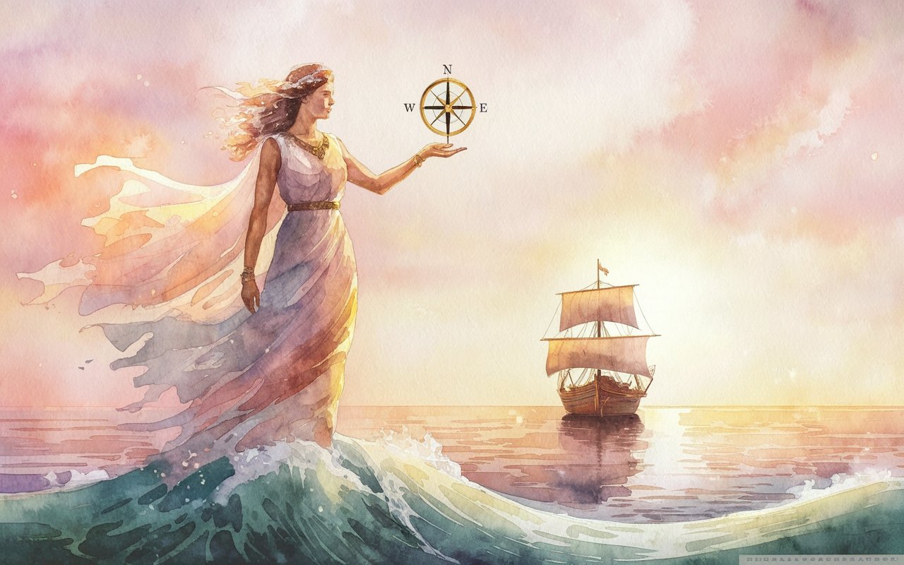 Athena guiding Odysseus journey