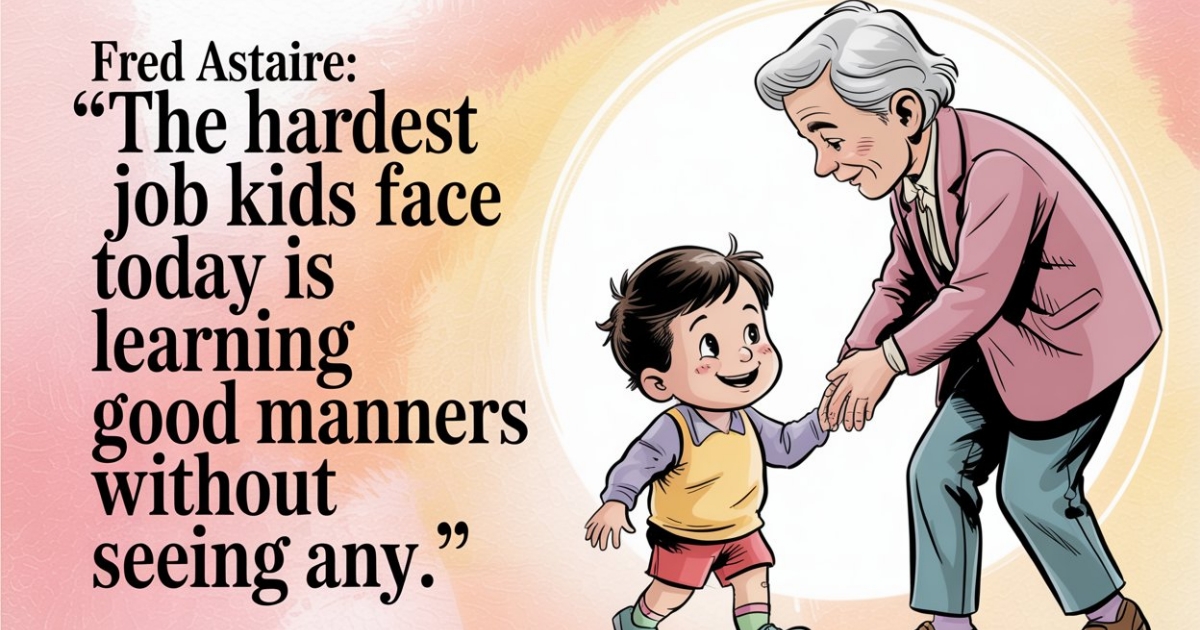 Comic illustration of a young kid being kind to others. The hardest job kids face today is learning good manners without seeing any