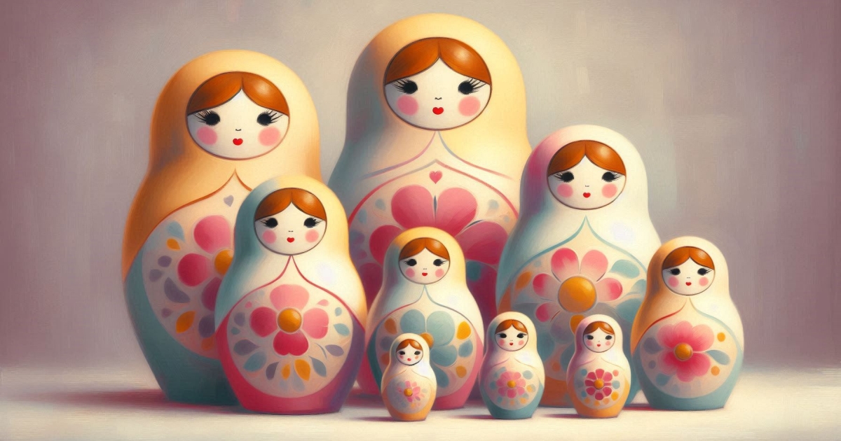 A minimalist impressionist painting of a matryoshka doll set