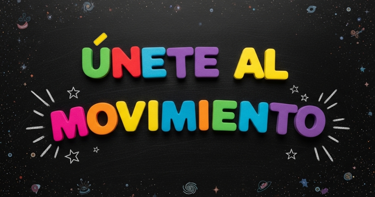 Portada con la frase Únete al Movimiento, escrita en letras coloridas.