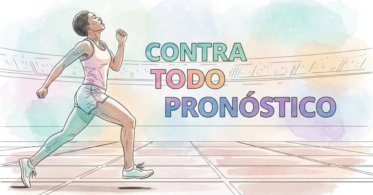 Imagen de Wilma Rudolph ganando una carrera junto al título Contra Todo Pronóstico