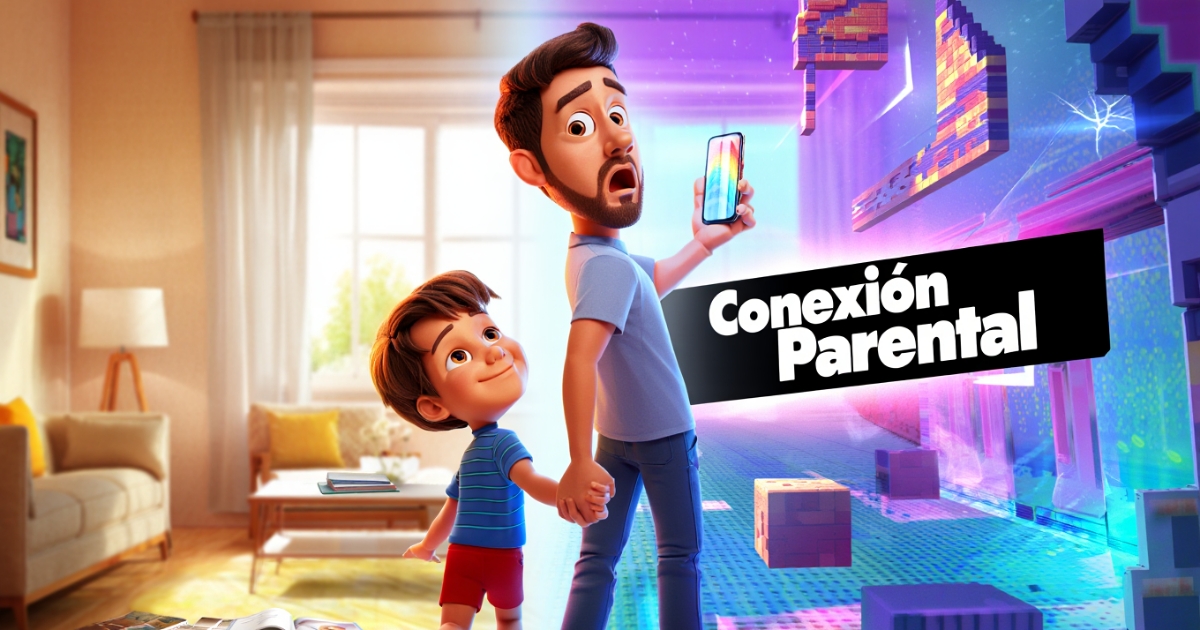 Un hijo y su padre exploran juntos un mundo virtual