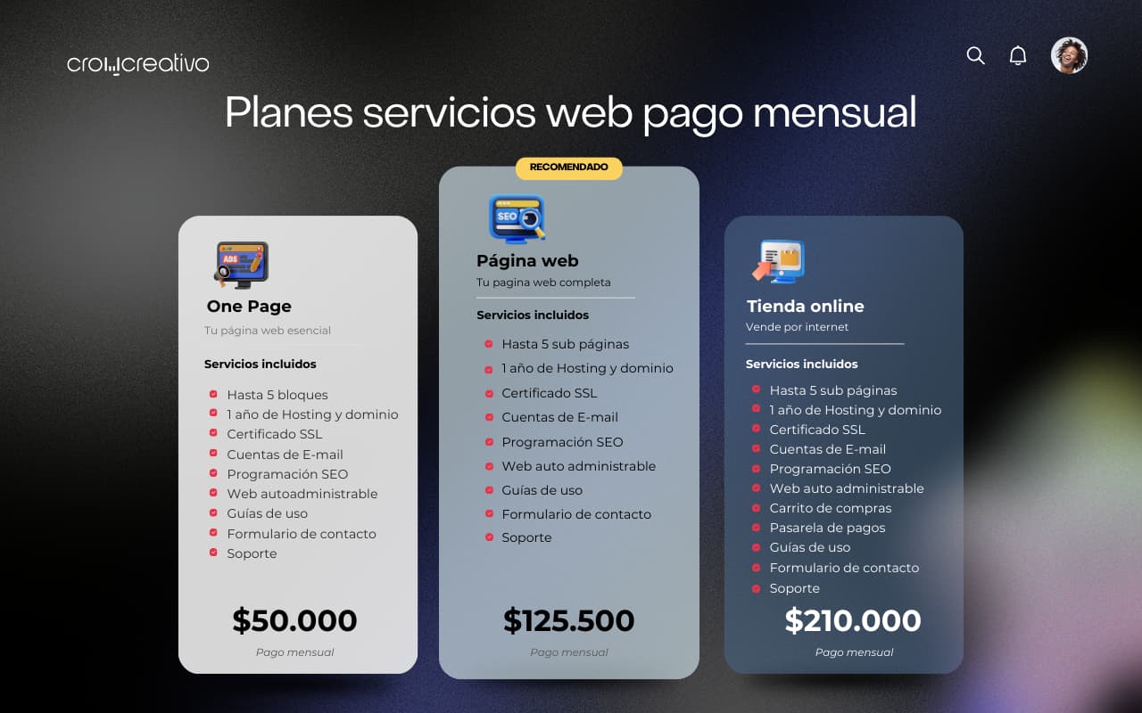 planes de servicio web mensual